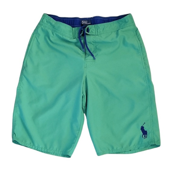 EUC Boys Polo Ralph Lauren Green swim trunks with navy logo large 14/16 - Picture 1 of 5